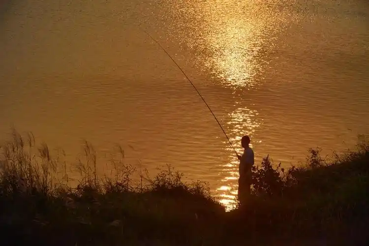 夕阳下的钓鱼人