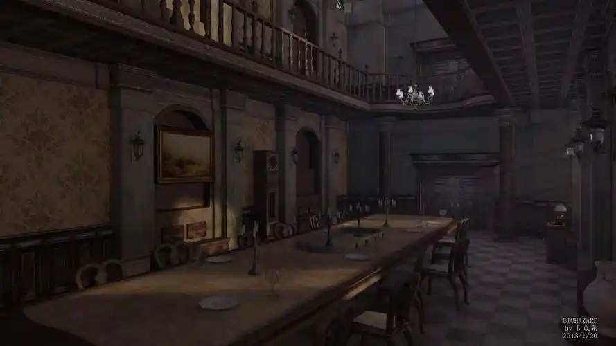 生化危机1的洋馆餐厅部分,一改黑夜的恐怖.