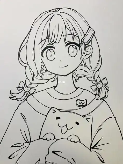 动漫女生 彩铅上色动漫人物女生卡通女孩q版人物可爱少女手绘卡通动漫