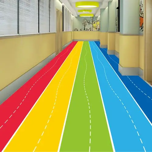 原色高品质墙贴地贴的优惠券大全—彩虹跑道地贴纸防水走廊赛道卡通