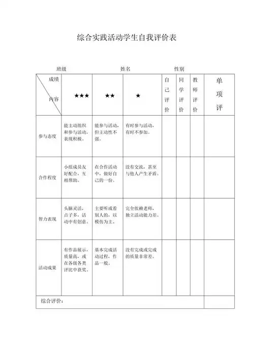 学生自我评价表2页
