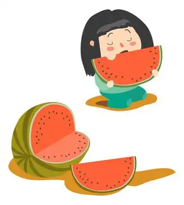 夏天吃西瓜的可爱女孩图片_卡通手绘_编号11520379_红动中国