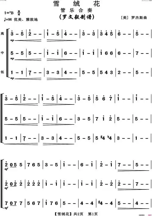 雪绒花管乐合奏高清正版简谱
