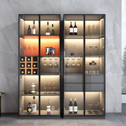 酒柜玻璃轻奢高档现代简约客厅靠墙玻璃门展示柜极简酒柜