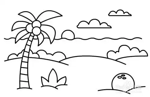 怎么画夏天海滩的简笔画