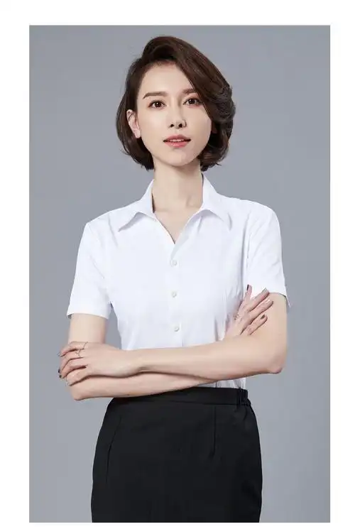高棉商务女士白色衬衫短袖夏季修身韩版职业正装领衬衣ol通勤上衣