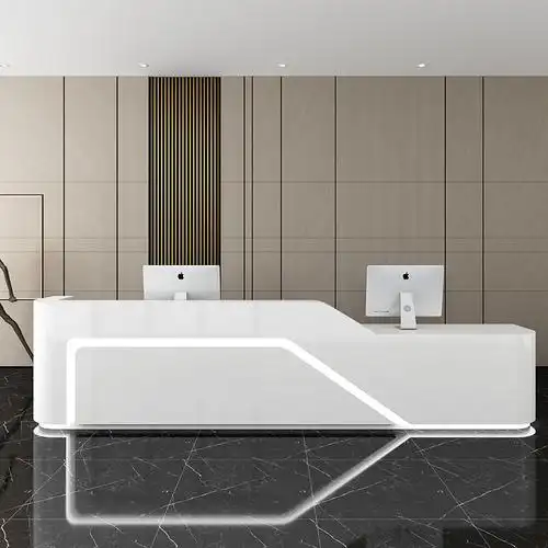 大型公司烤漆前台接待台简约现代弧形吧台大气创意培训机构收银台