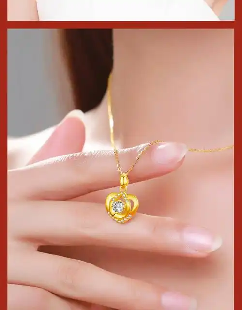 老凤祥款式 999足金黄金项链女心形吊坠浪漫锁骨套链子生日礼物 足金