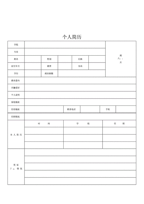 标准的个人简历表格空白docx7页