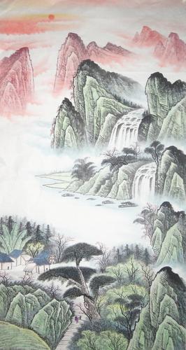 纯手绘六尺山水画聚宝盆国画客厅办公室条幅风水画竖幅未装裱画芯