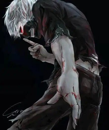 请问谁有东京喰种里白色头发的金木研摘下眼罩的帅气高清图片,急需