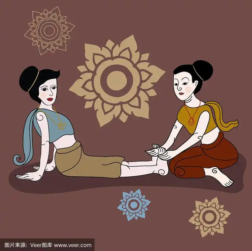 泰式按摩风格,色彩斑斓,手绘