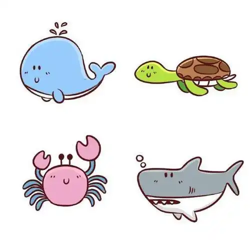 可爱海底动物简笔画颜色