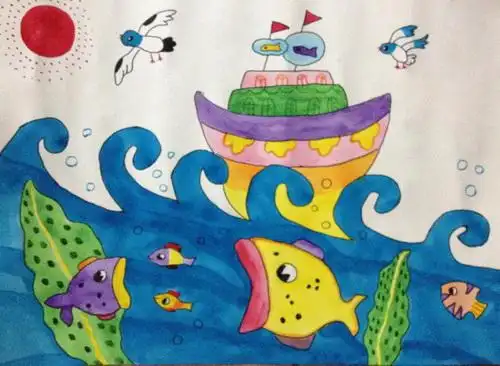 《蓝色海洋》/少儿绘画作品/儿童画/网络美术馆_中国少儿美术教育网
