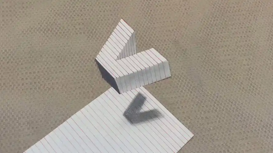 白纸上悬浮的v字,3d立体画的绘画过程