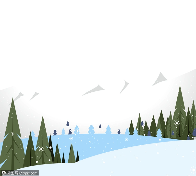 卡通矢量冬天雪森林元素