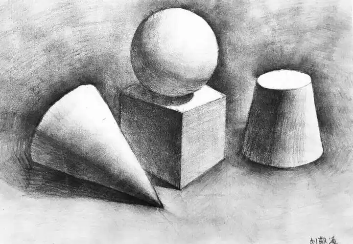 素描——几何石膏体组合(三)