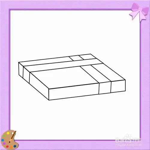 怎么画系着蝴蝶结的长方体盒子的简笔画?