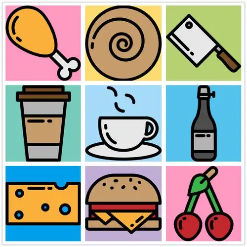 手绘扁平化食物icon图标