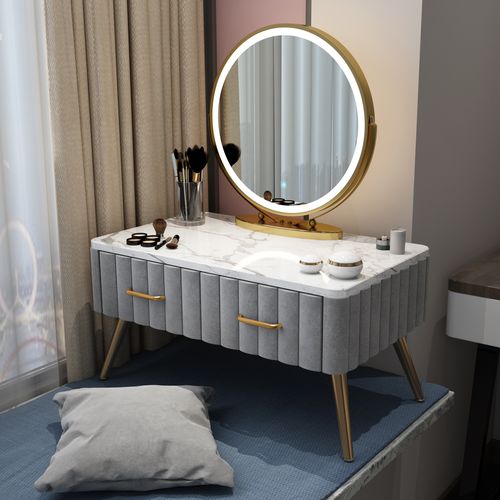 飘窗梳妆台简约北欧现代榻榻米大理石收纳一体小型梳妆台