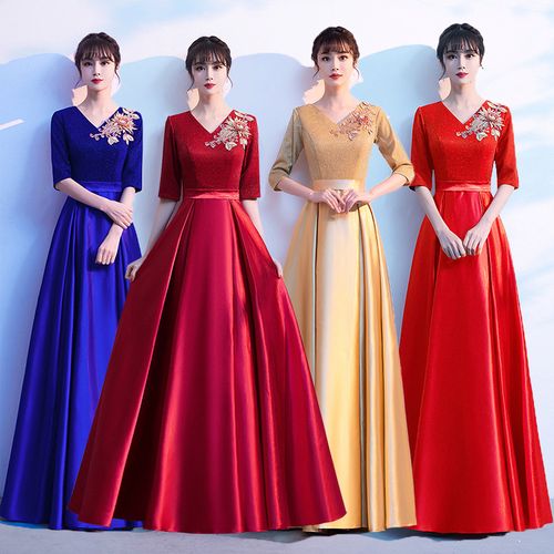 大合唱服演出服女长裙新款成人合唱团舞台服装表演服朗诵礼服裙