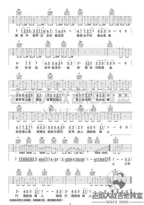 沉默是金吉他谱(图片谱,老歌大叔吉他,弹唱,双吉他版)_张国荣(leslie
