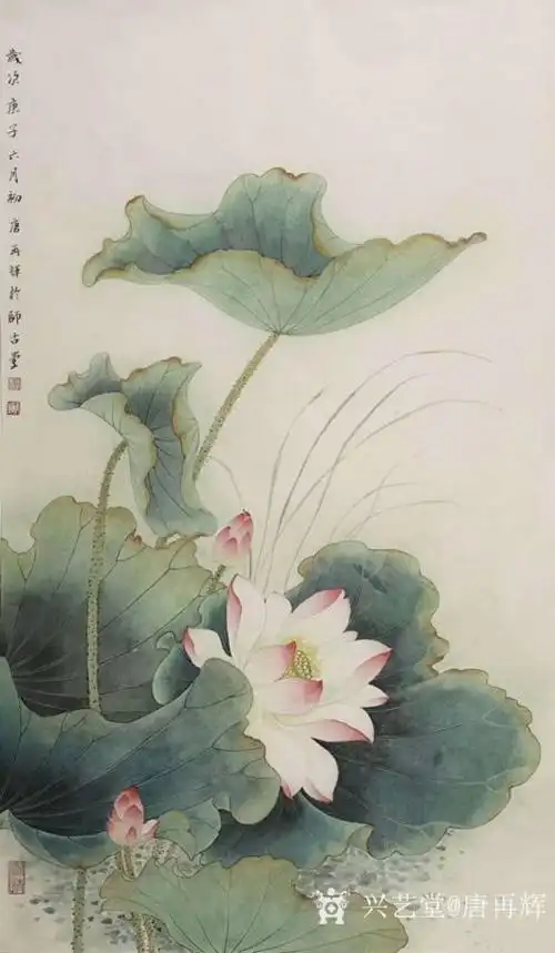 唐再辉国画作品工笔花鸟荷花1