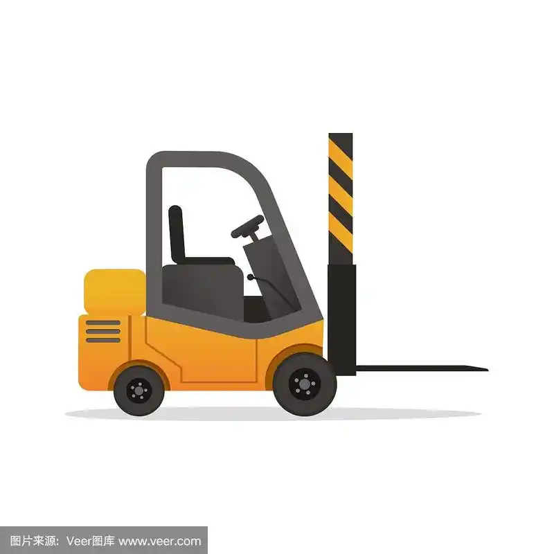 矢量黄色叉车在白色背景.孤立的电动上传平面卡通风格