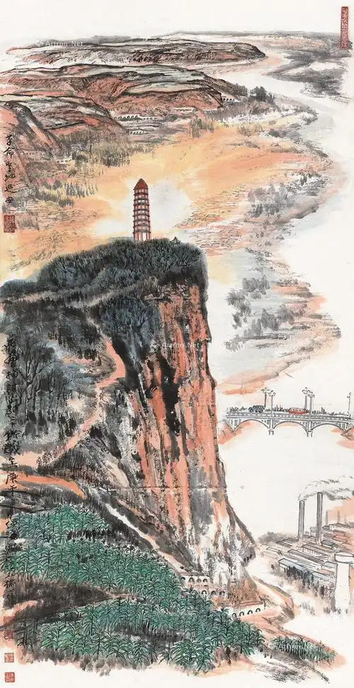   作品名称 延安宝塔山 作品分类 国画 售价 议价 尺寸 64x124cm