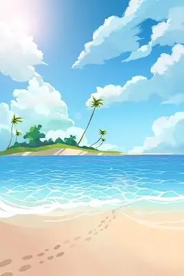 插画海边游玩的男子原创插画海报卡通夏天背景插画夏日海边小鸟和小