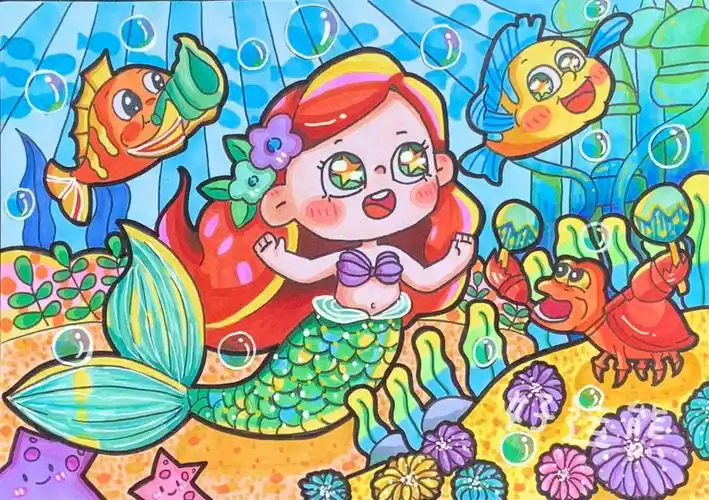 "小美人鱼"主题画(内附教程与线稿)