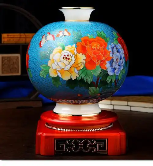 【戴嘉林】 景泰蓝镶玉吉祥圆满富贵来花瓶北京正宗老货铜胎掐丝客厅