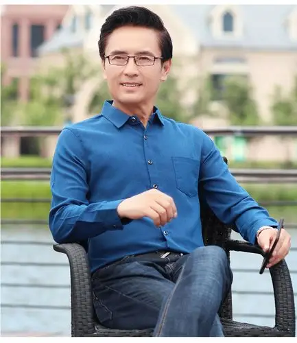 衬衫男2020秋季爸爸装衬衫男长袖休闲中年男装纯色衬衫男中老年长袖