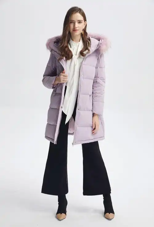 雪歌冬季女装中长款休闲连帽长袖羽绒服女简约抽绳装饰外套