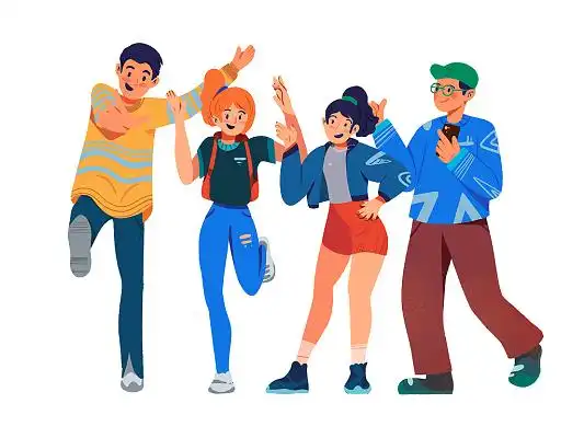 彩色卡通手绘五四青年节人物快乐热情活力元素png素材