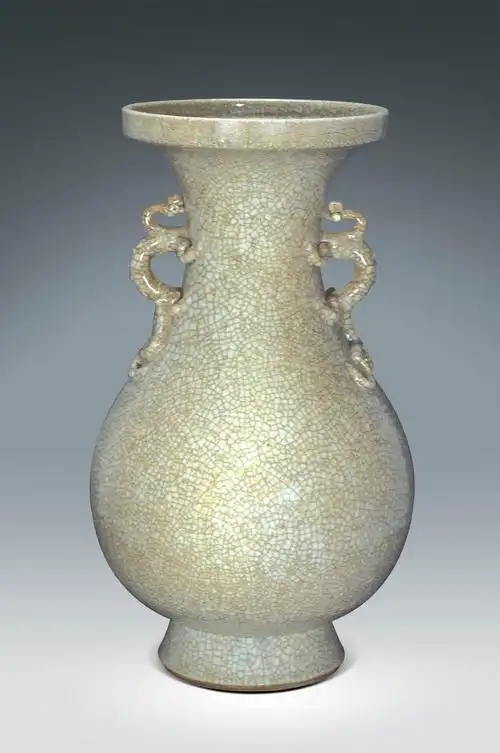 清·哥窑双螭耳洗口瓶