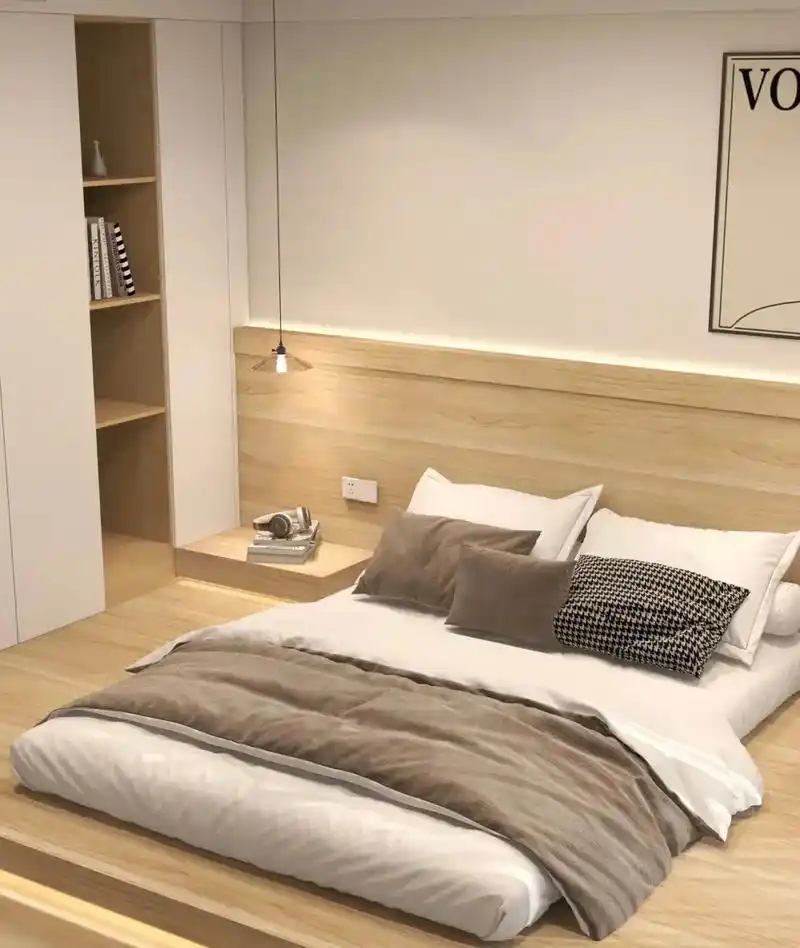 超温柔的奶色系卧室.#图文热搜词创作任务 #日式榻榻米装修设 - 抖音