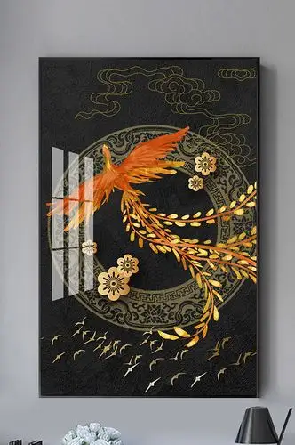 新中式凤凰金色立体装饰画