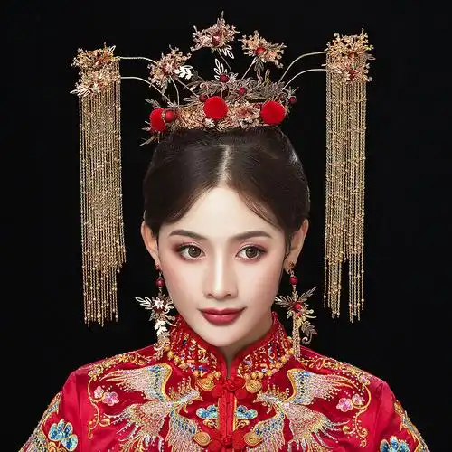 中式新娘古装秀禾服头饰大气古代结婚发饰步摇流苏秀禾凤冠显脸小