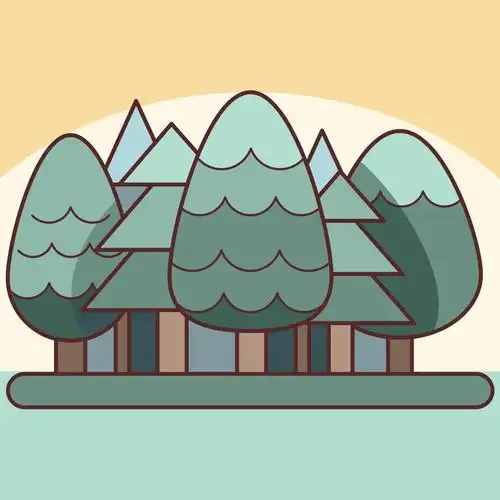 森林彩色扁平卡通素材图片