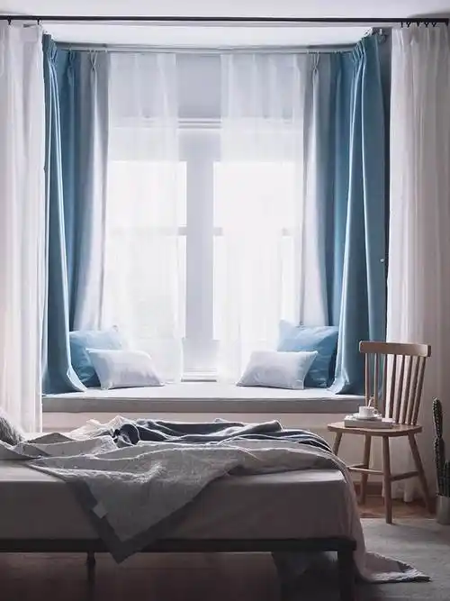 窗帘卧室出租屋女生u形拐角飘窗窗帘现代免打孔温馨简约高端轻奢