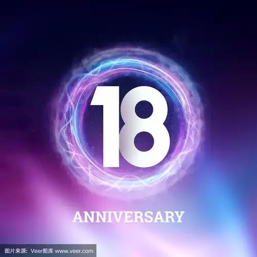 白色数字18年的成年庆典在黑暗的背景与霓虹灯抽象设计.