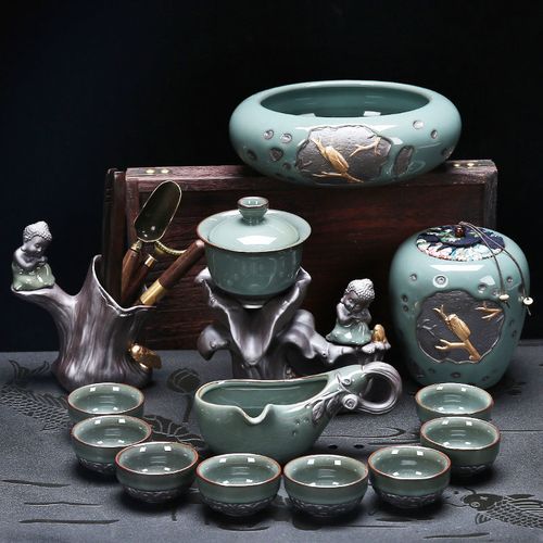 懒人茶具套装功夫茶具家用简约哥窑茶杯复古全半自动创意茶道现代