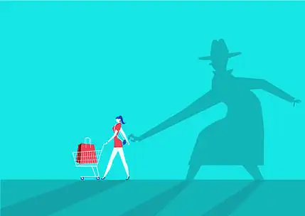 影子人扒手从钱包里偷钱包 矢量图形