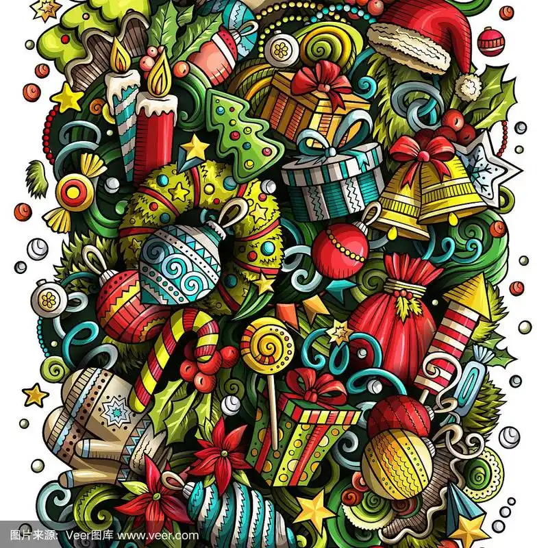 卡通矢量涂鸦新年插图