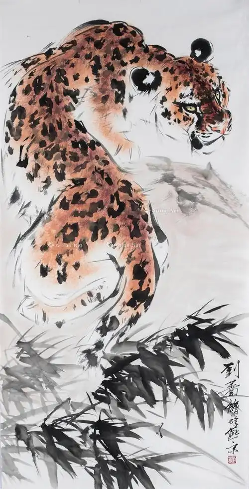 1020豹镜心设色纸本