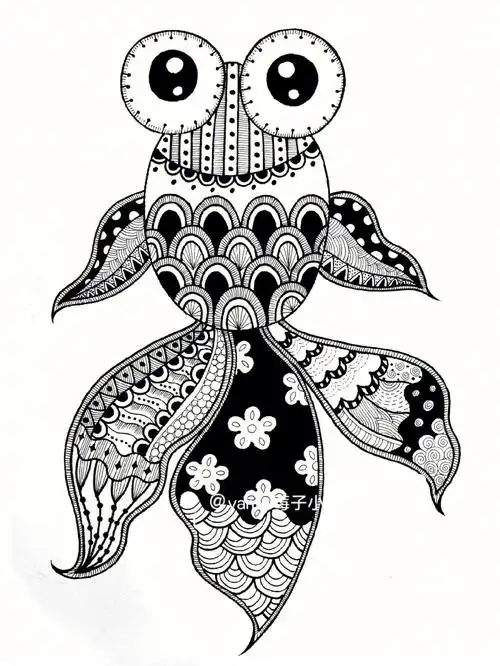 少儿黑白线描画金鱼