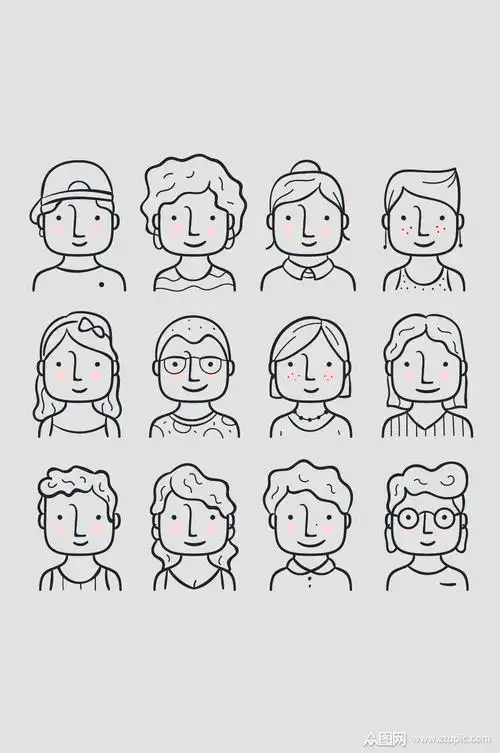 矢量卡通线条人物头像