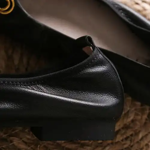 裂诺710拼接圆头平底鞋牛皮软舒适低跟黑色时尚休闲鞋