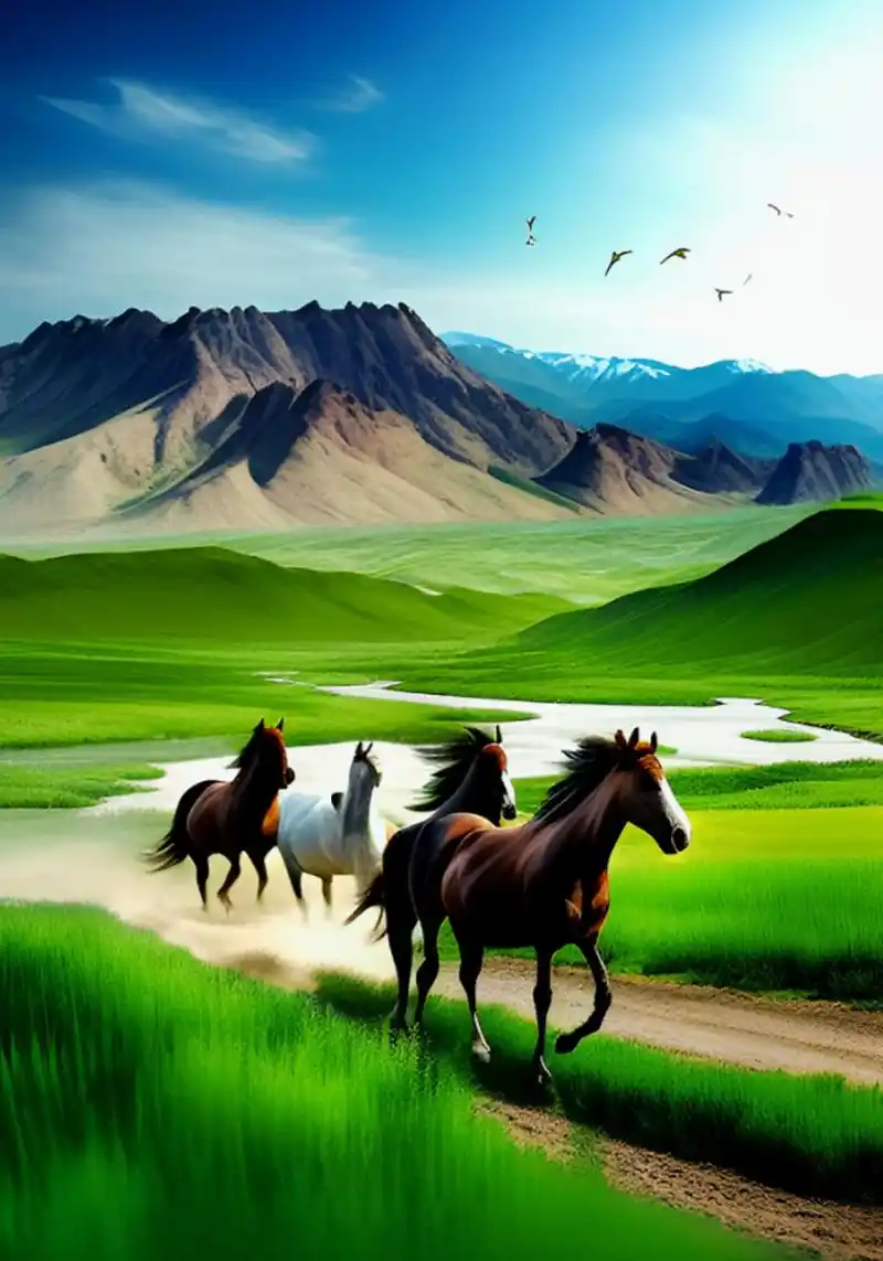 那些骏马奔跑的声音仿佛是草原上的乐章.